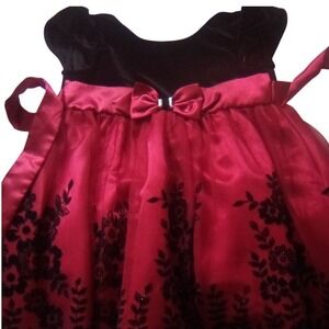 Jona Michelle Girls Black Velvet Red Satin Floral Dress Size 4T Special Occasion